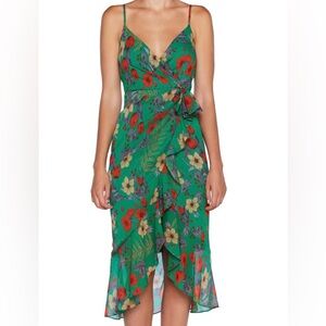 Bardot Elle Floral Green Wrap Dress